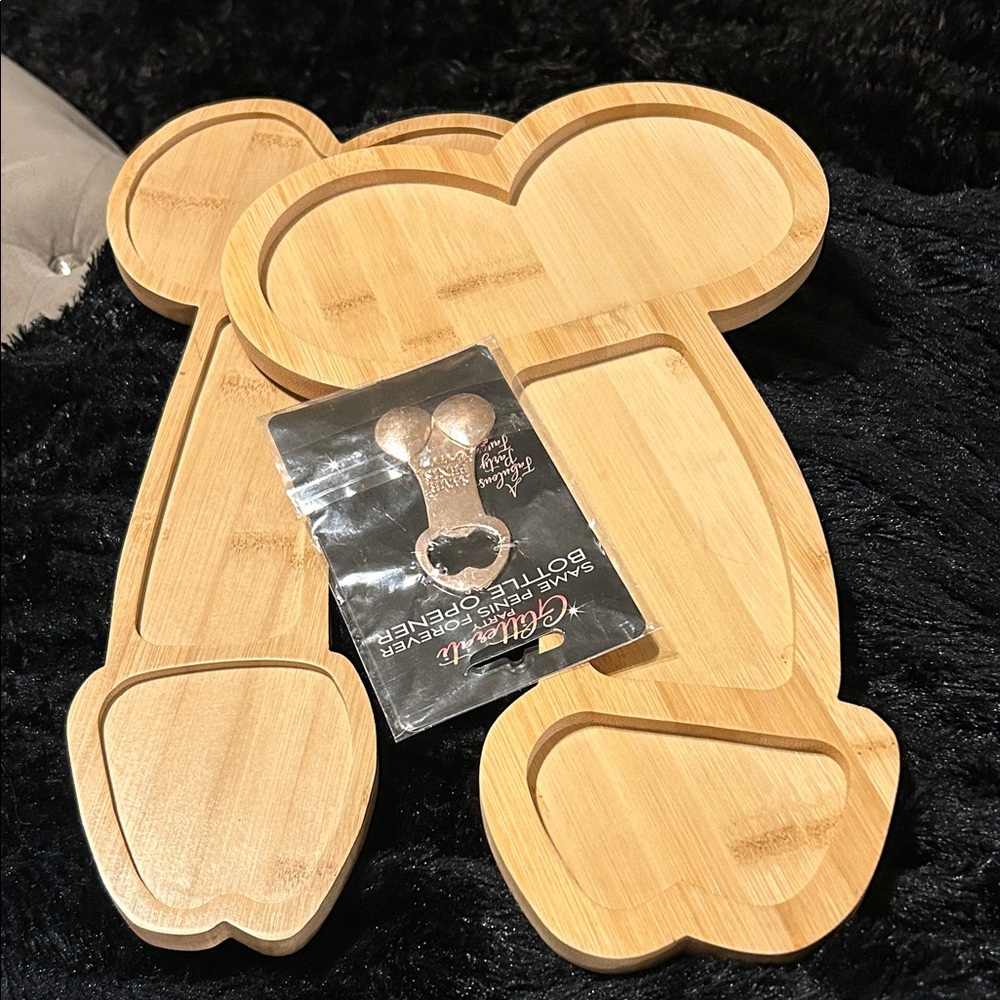 Bamboo penis Shaped charcuterie Serving Board and  bottle opener